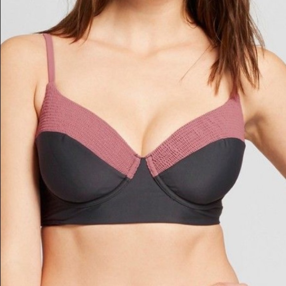 NWT Tori Praver Smocked Underwire Bikini Top D/DD